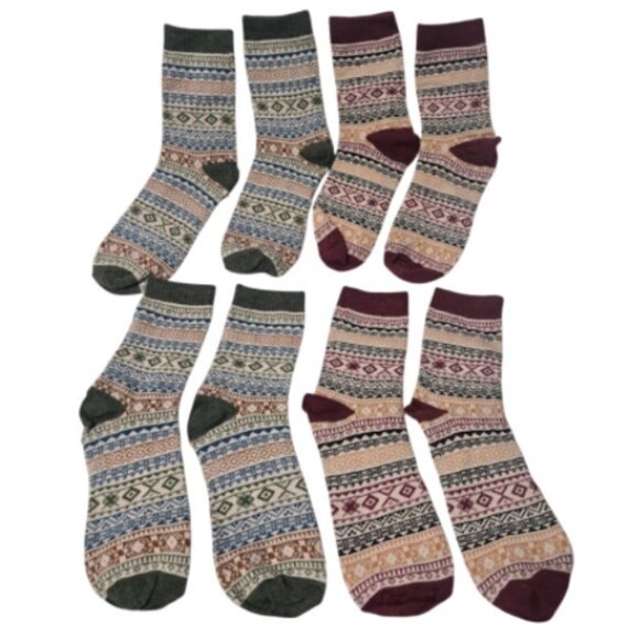 4 Pairs Cozy Mid-Calf Ribbed Cuff Thermal Warm Winter Comfy Unisex Tribal Socks - Picture 5 of 5